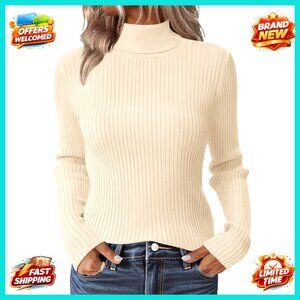 Women's Fitted Turtleneck Sweater Ribbed Knit Pullover Long Sleeve Slim Fit